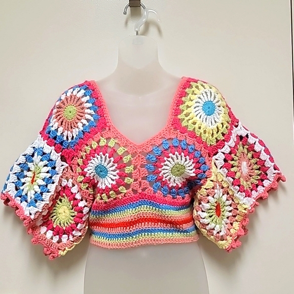 SEA New York |  Pink Multi Granny Square Crochet Top - Picture 2 of 10